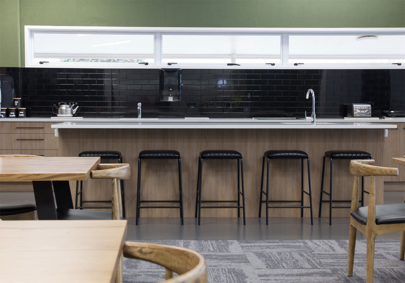 Black subway tile kitchen splashback